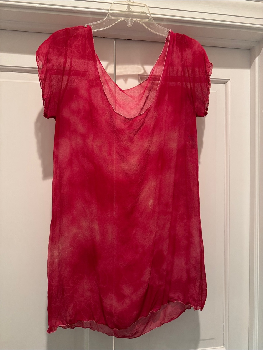 Lightweight Magenta Sheer Short-Sleeve Tunic